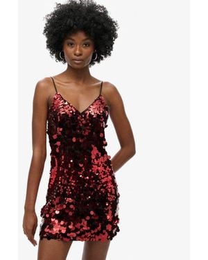 Superdry Disco Sequin Mini Dress - Red
