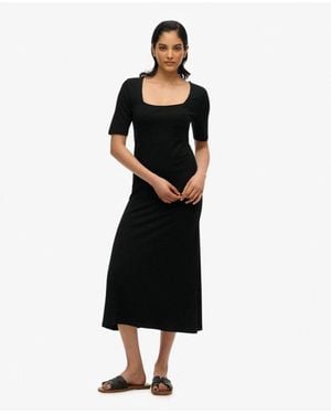 Superdry Short Sleeve Square Neck Midi Jersey Dress - Black