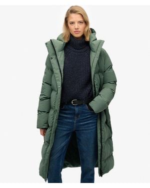 Superdry Hooded Longline Puffer Jacket - Green