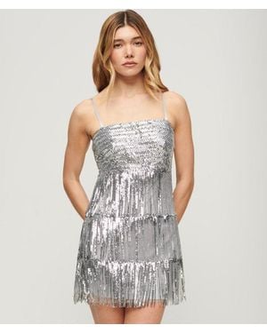 Superdry Fringe Cami Mini Dress - Gray