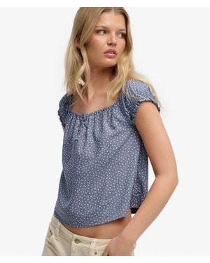 Superdry Short Sleeve Half Button Woven Top - Blue