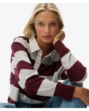 Superdry Athletic Essentials Cropped Stripe Rugby Top - Brown