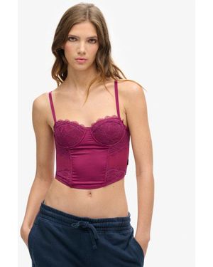 Superdry & Co Satin And Mesh Lace Corset Top - Red