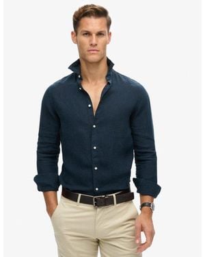Superdry Casual Linen Long Sleeve Shirt - Blue