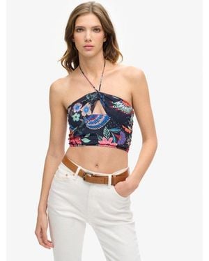 Superdry & Co Crop Cut Out Woven Top - Blue