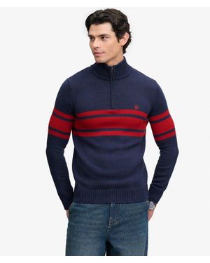 Superdry & Co Cotton Stripe Half Zip Knit - Blue