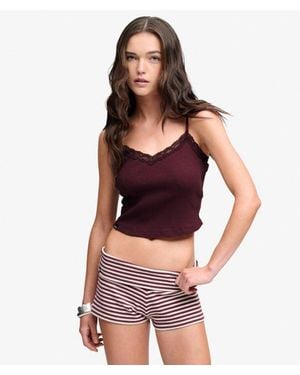 Superdry & Co Essential Lace Trim Cropped Cami Top - Red