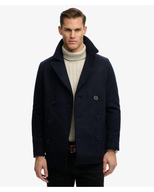 Superdry The Merchant Store - Wool Blend Pea Coat - Blue