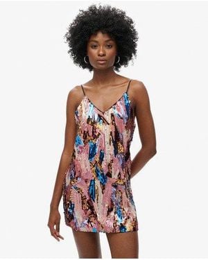 Superdry Fully Lined Sequin Deco Mini Dress - Red