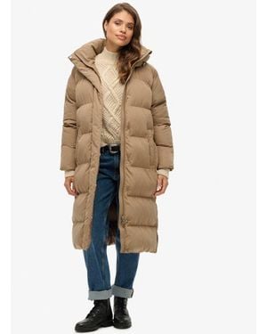 Superdry & Co Classic Long Hooded Puffer Coat - Natural