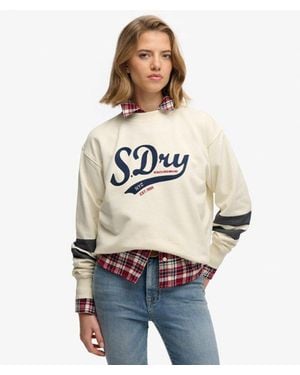 Superdry & Co Varsity Script Loose Crew Sweatshirt - Natural