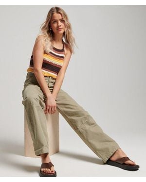 Superdry Ladies Striped Organic Cotton Vintage Wide Carpenter Pants - Natural