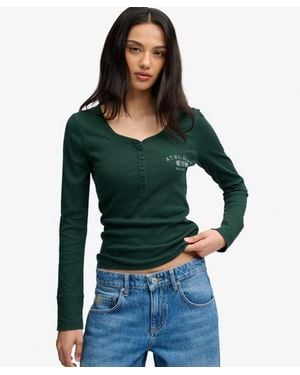 Superdry & Co Athletic Button Down Long Sleeve Top - Green