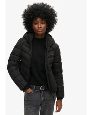 Superdry & Co Hooded Microfibre Padded Jacket - Black