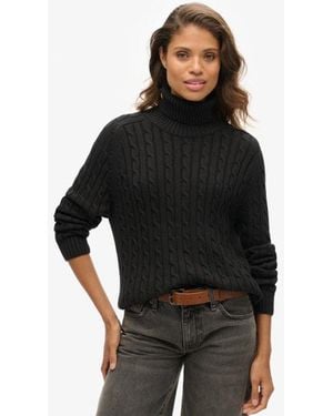 Superdry Slouchy Cable Roll Neck Sweater - Black