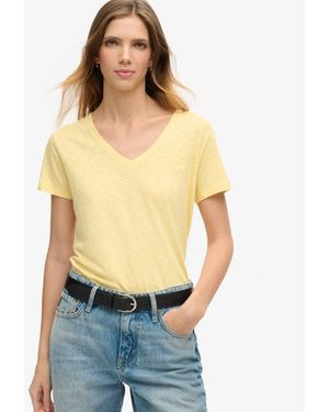 Superdry Femme T-Shirt Flammé À Logo Brodé Et Col V Taille - Multicolore