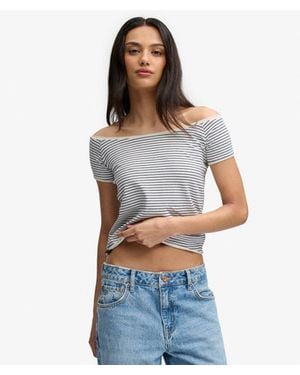 Superdry Bardot Short Sleeve Off Shoulder Top - Blue