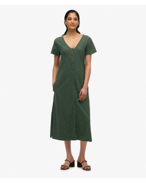 Superdry & Co Short Sleeve Button Through Jersey Midi Dress - Green