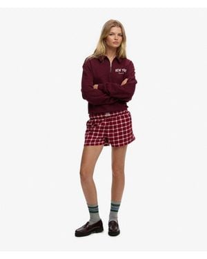 Superdry Katoenen Geruite Elastische Shorts - Rood