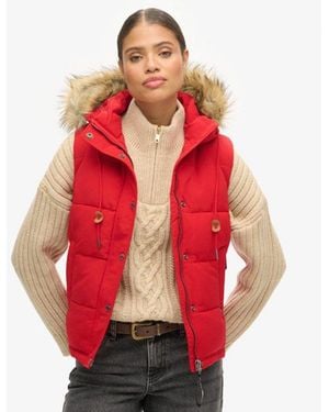Superdry & Co Everest Faux Fur Puffer Gilet - Red