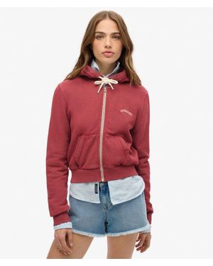 Superdry Essential Logo Cropped Zip Hoodie - Red