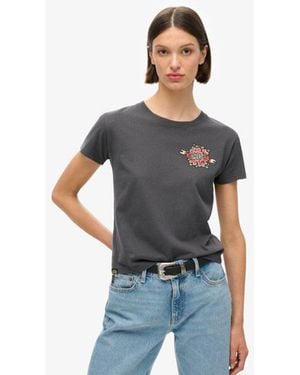 Superdry & Co Tattoo Rhinestone Fitted T-shirt - Grey