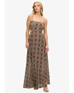 Superdry & Co Printed Sheered Back Maxi Dress - Brown