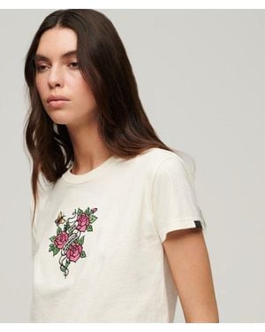 Superdry & Co Tattoo Embroidered Fitted T-shirt - White