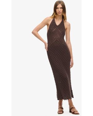 Superdry & Co Cotton Crochet Halter Maxi Dress - Brown