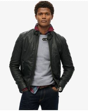 Superdry Fully Lined Leather Racer Jacket - Black