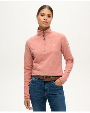 Superdry Femme Pull Polaire À Demi-Zip Taille - Rouge
