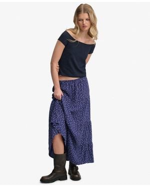 Superdry Geweven Gelaagde Maxi Rok - Blauw