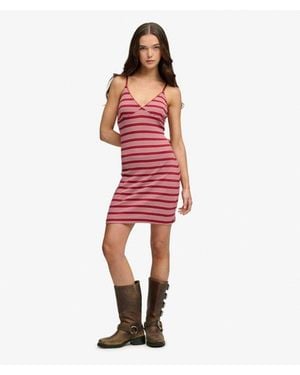 Superdry Stripe Ribbed Jersey Mini Dress - Red