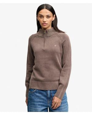 Superdry & Co Washed Classic Half Zip Knit - Brown