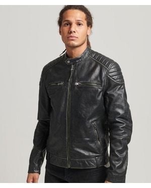 Superdry Leather Moto Racer Jacket - Black
