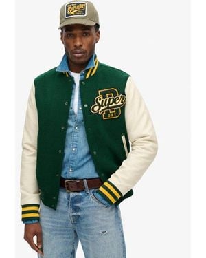 Superdry Colourblock Relaxed Fit Varsity Wool Bomber Jacket - Green