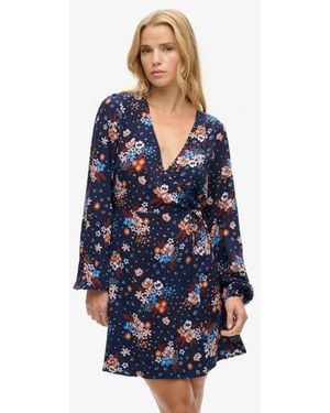Superdry Classic Floral Print Mini Wrap Dress - Blue