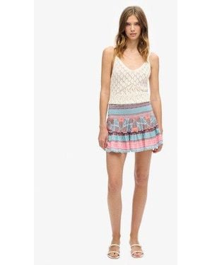 Superdry Printed Shirred Mini Skirt - White