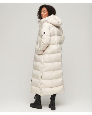 Superdry Maxi Hooded Puffer Coat - Natural