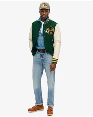 Superdry Colourblock Relaxed Fit Varsity Wool Bomber Jacket - Green
