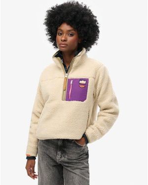 Superdry & Co Fully Lined Logo Badge Vintage Retro Half Zip Fleece Jumper - Pink