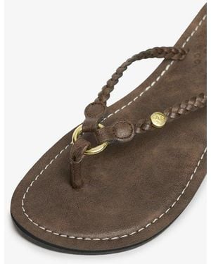 Superdry & Co Faux Leather Braided Flip Flops - Brown