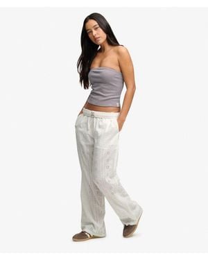 Superdry Broderie Broek Met Elastische Taille Normale Pasvorm - Wit