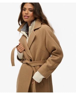 Superdry & Co Relaxed Long Wool Blend Coat - Brown