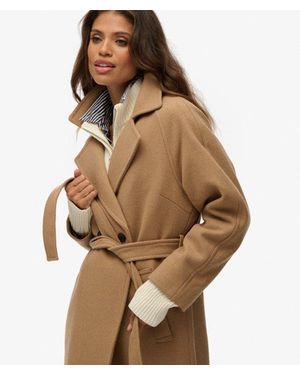 Superdry & Co Relaxed Long Wool Blend Coat - Brown