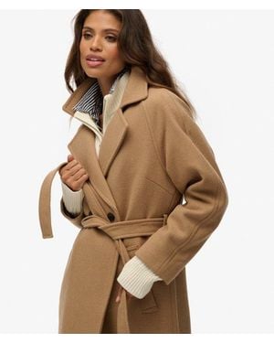 Superdry Femme Manteau Long En Laine Décontracté Taille - Marron