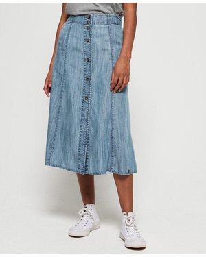 Superdry Layla Midi Skirt Acid Wash - Blue