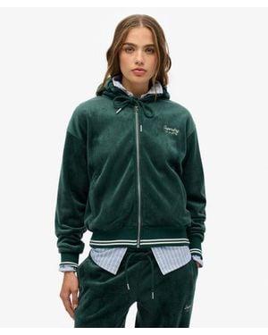 Superdry Femme Sweat À Capuche Zippé En Velours Country Club Taille - Vert