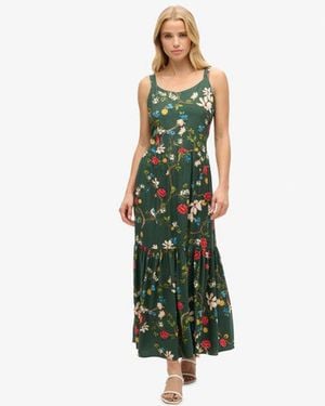 Superdry Floral Print Woven Tiered Maxi Dress - Green