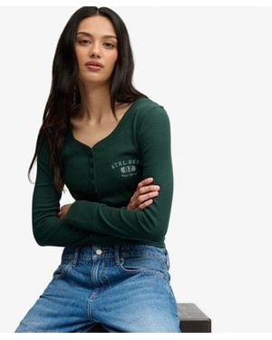 Superdry & Co Athletic Button Down Long Sleeve Top - Green